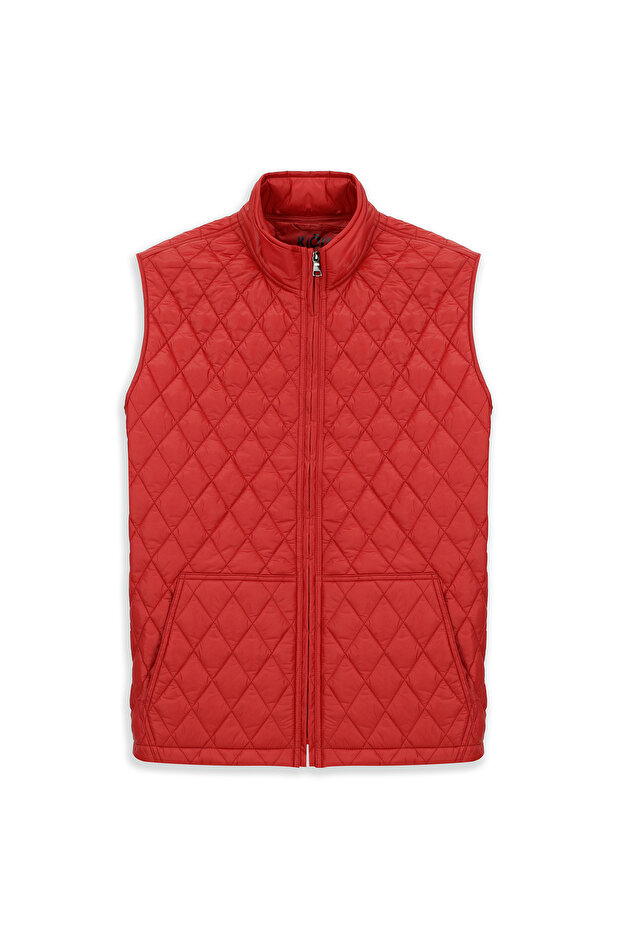 Mock Neck Pocketed Zippered Quilted Sports Vest
