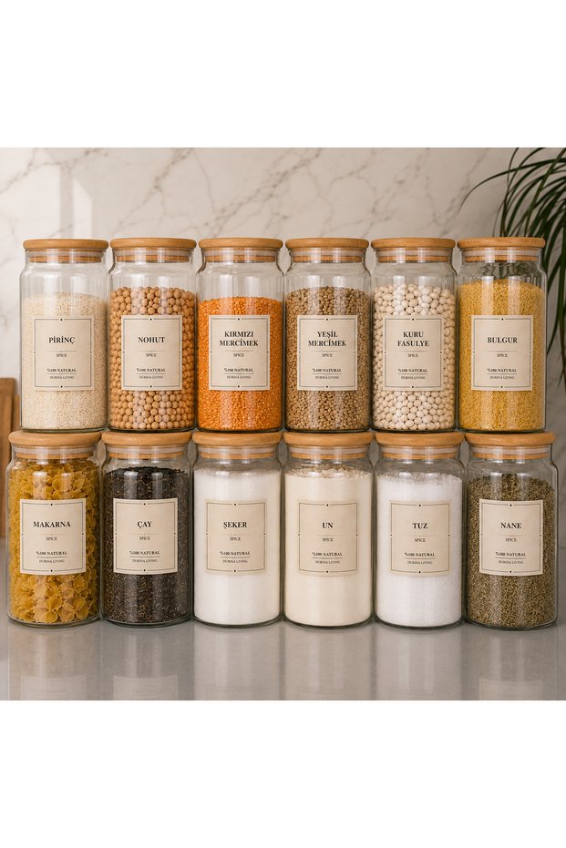 12 Pieces 1300 ml Glass Legume Storage Jar Set with Bamboo Lids