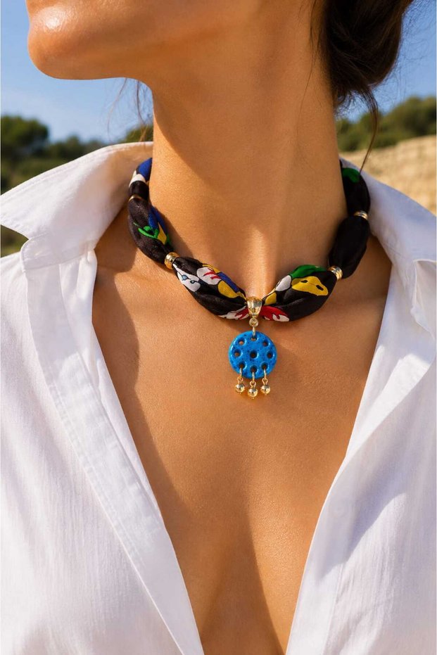 Yörük Authentic Sun Stone Necklace 4 Different Color Options Red Black Cobalt Blue