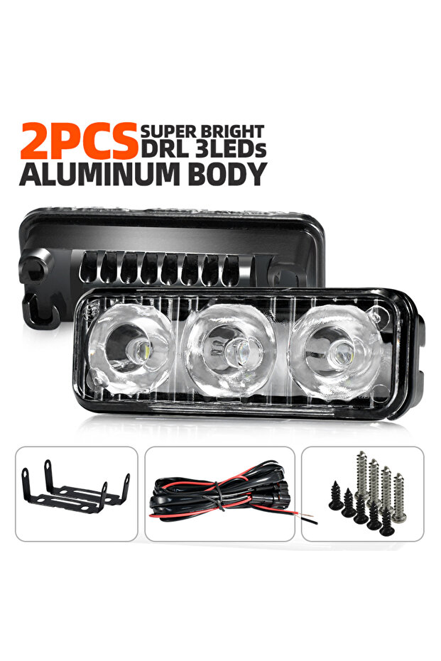 1set Lamp Super Powerful Bright LED DRL Daytime Running Lights Front Fog Lamp White 3LEDs Aluminum A