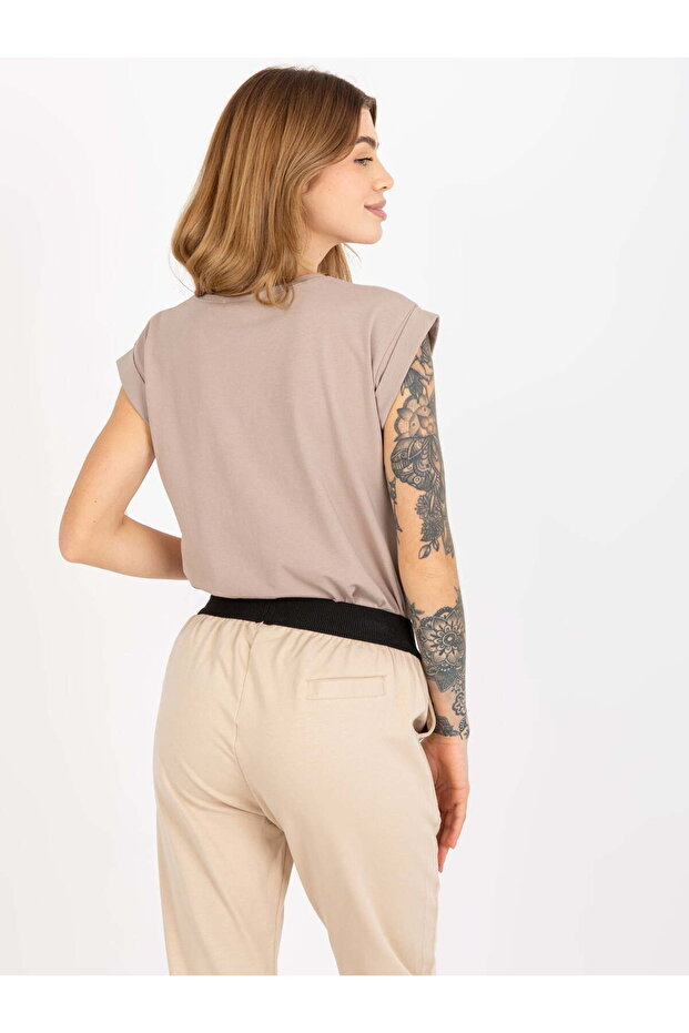 Tricou bumbac bej inchis - 4