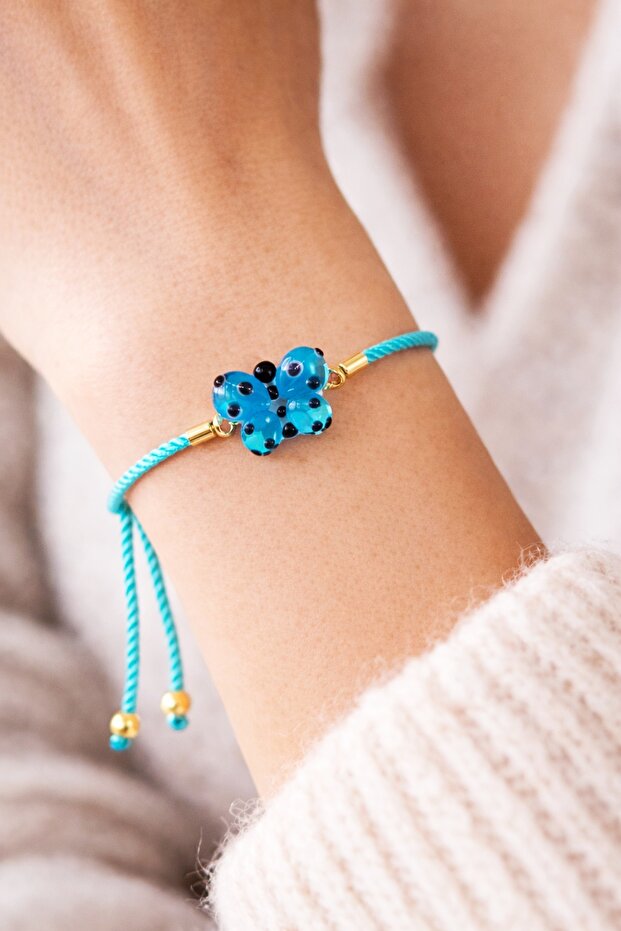 Blue Butterfly Murano Glass Beaded Bracelet