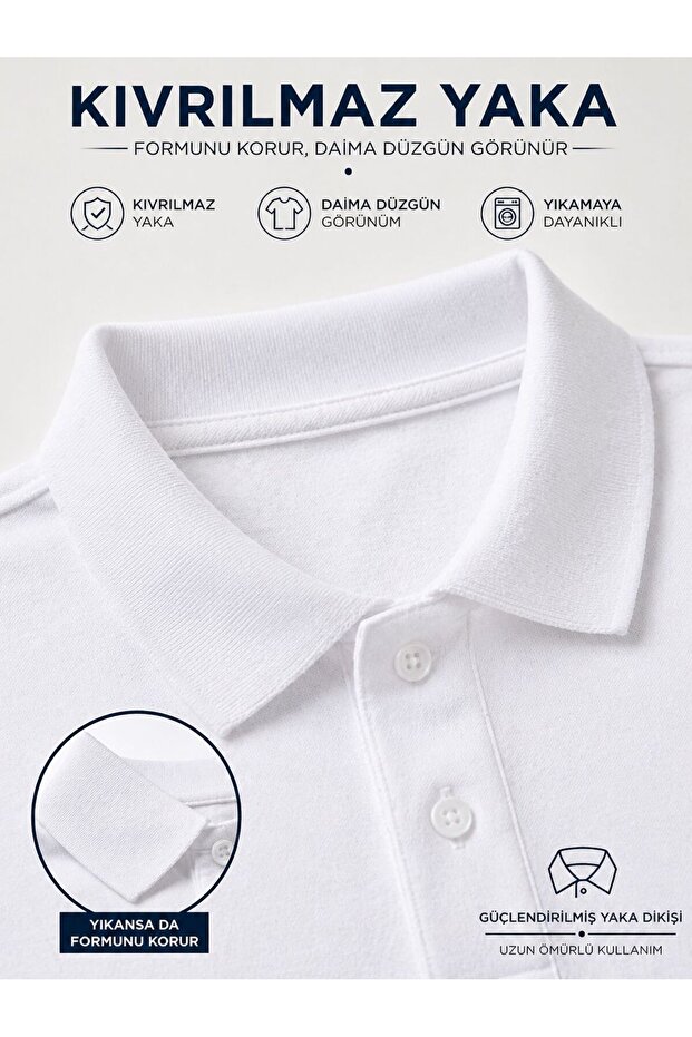 100% Cotton Polo Non-Curling Collar School T-Shirt Breathable Fabric