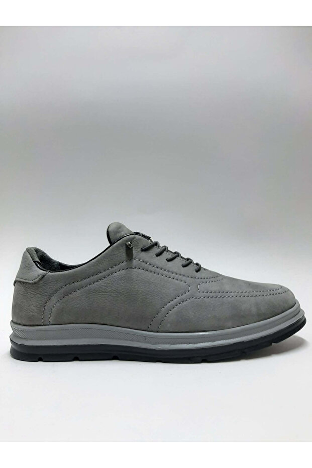 Genuine Leather Gray Color Nubuck Smart Lace-Up Comfortable Lightweight Flexible Summer Men's Shoes