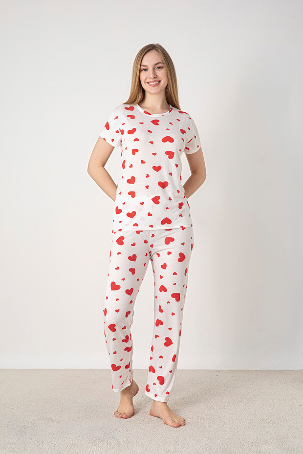 Patterned Short Sleeve Pajama Set - 2