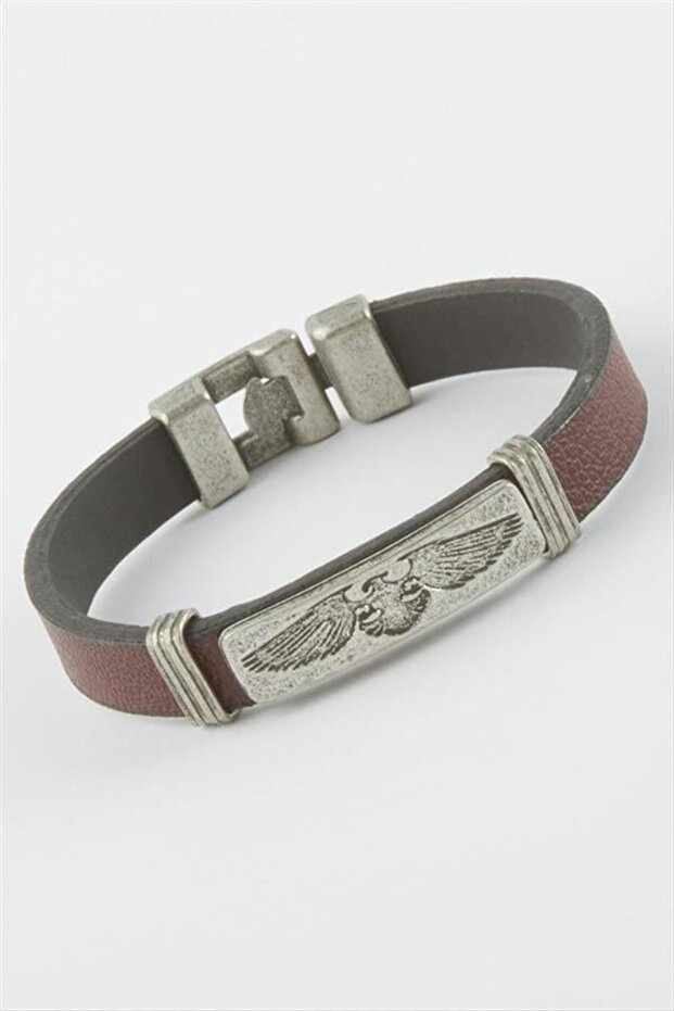Double Headed Eagle Faux Leather Bracelet - Burgundy