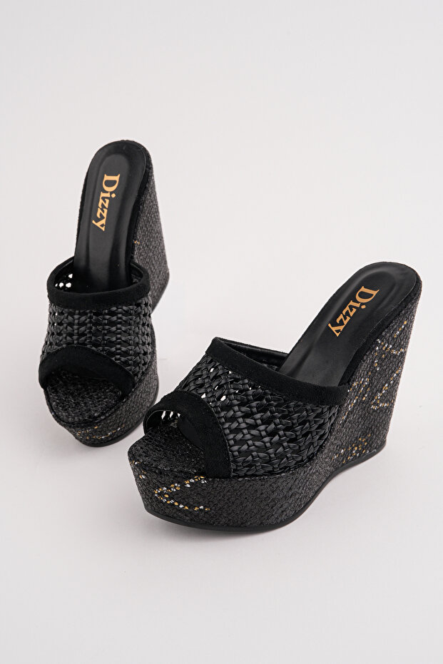 Dzy-1020 Snake Leather Detailed Straw Slippers
