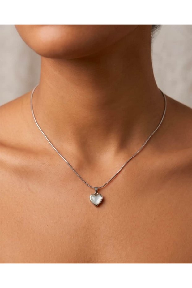Lovira Minimal Opal Stone Heart Steel Necklace