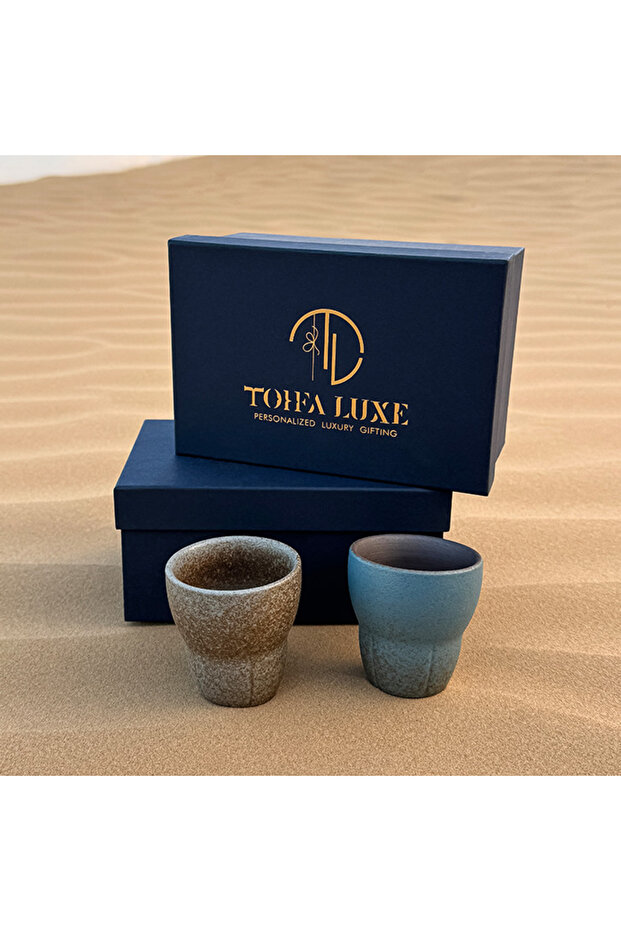 Gradir Ceramic Cup Set – 2 Handmade Rustic Ceramic Cups, 170ml Each, Textured Brown & Grey Finish, Artisan Coffee & Tea Mug Set, Gift-Ready Box