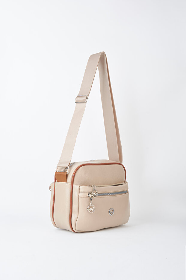 Women's Fulya Mink Tan 4-Compartment Adjustable Strap Zipper Closure Handbag and Shoulder Bag