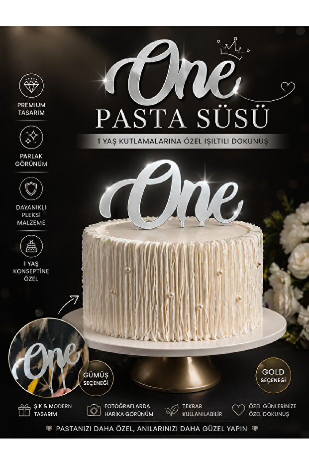 One Cake Topper (Gold Silver Plexiglass) One Cake Decoration 1St Birthday Plexiglass Gold Silver Cake Topper Decoration