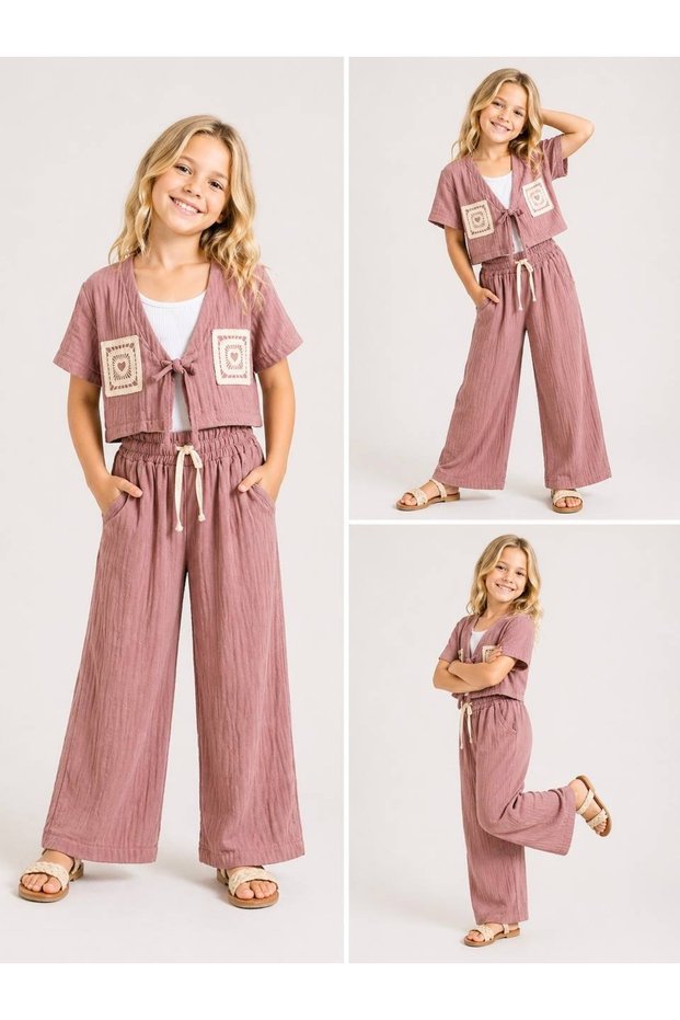 Girl's Muslin Pocketed Top and Bottom 2-Piece Set