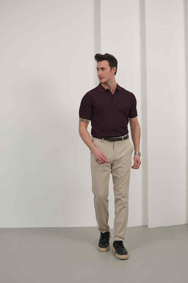 Men's Knitted Button Detailed Polo Collar T-Shirt