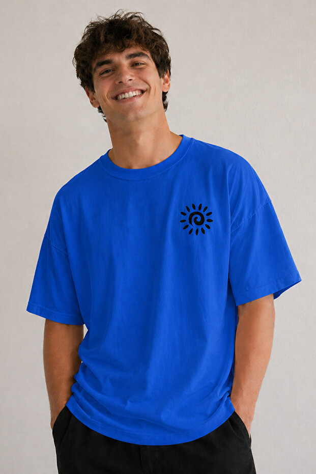 Minimal Sun Spiral Printed Unisex Oversize T-Shirt – Cotton Crew Neck Casual T-Shirt