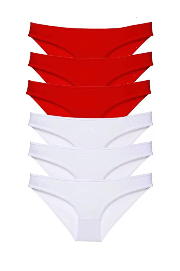 6 Pieces Super Eco Set Lycra Women's Slip Panties Red White