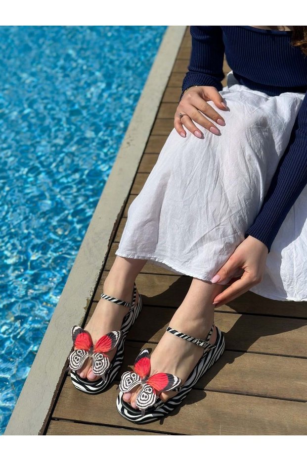 Zebra Skin (James) Zebra Butterfly Detail Women's Sandals