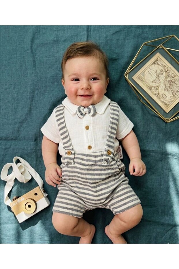Baby Boy Striped Muslin Shirt Summer Overalls Set