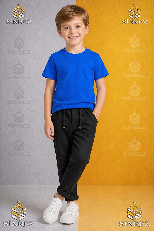 Boys' Plain Trousers 5.Mdl Elastic Waist Lycra Folded Leg Style