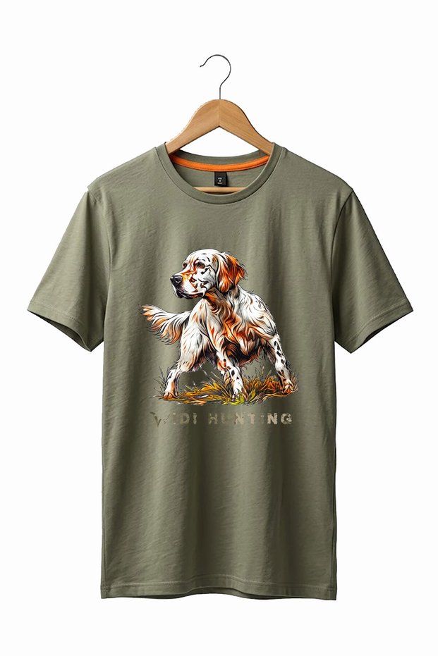 Unisex Hunting English Setter Dog Printed Nature Themed Outdoor 100% Cotton Basic T-Shirt