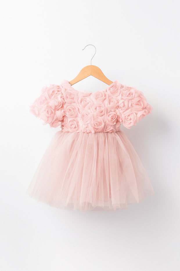 Rosalinda Baby Girl Cotton Lined Fluffy Tulle Tutu Dress with Rose Details