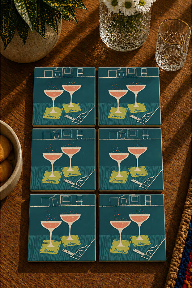 Cocktail Glass Modern Set of 6 Coasters - Uv Printing Mdf - 10X10 cm