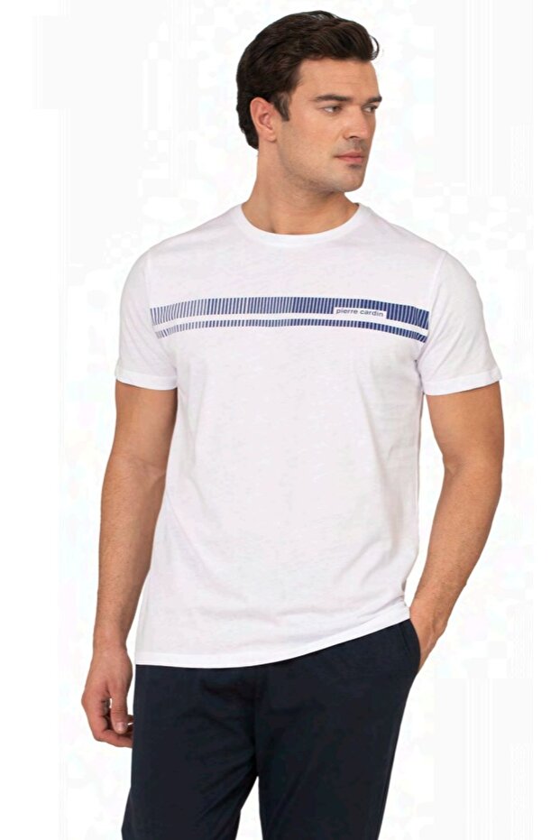 6128 Men's Short Sleeve Crew Neck Pajama Set-White