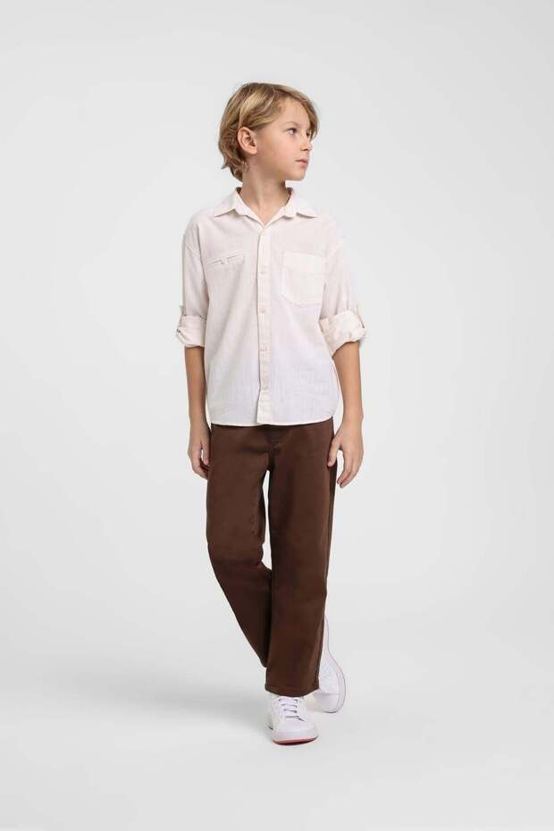 Jaacklions Boys' Cotton Linen Shirt, Ages 4-14, Beige