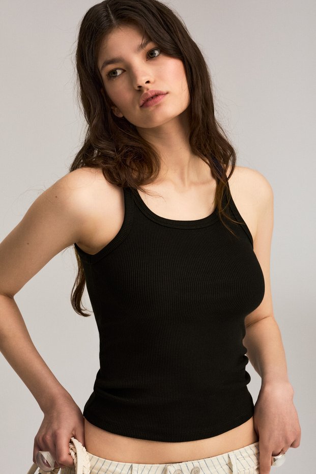 Aurelie women's soft and flexible organic cotton u-neck black tank top