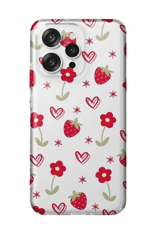 Oppo Reno 15 / 15F Compatible Strawberry and Heart Pattern Transparent Phone Case