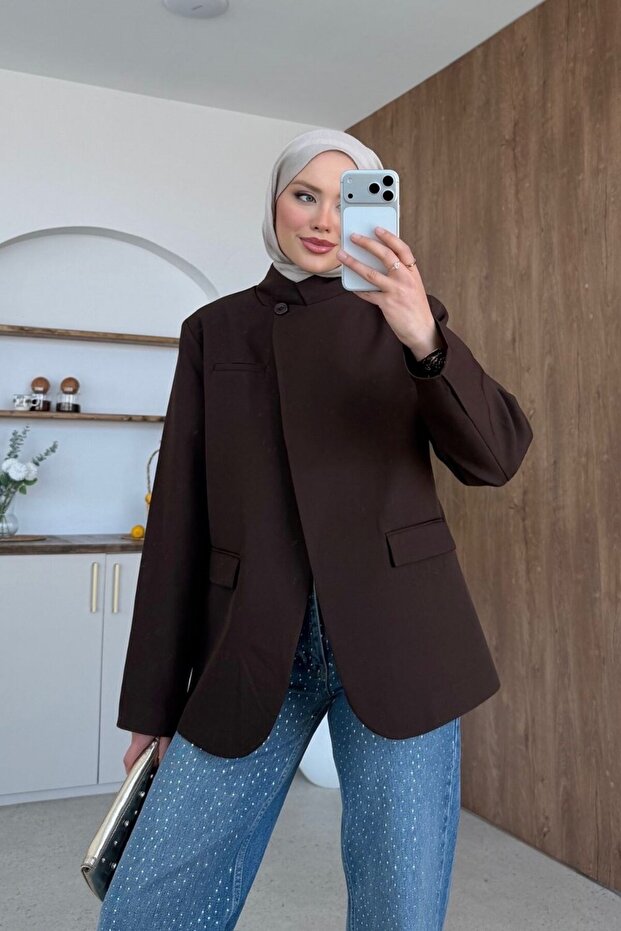 Diva Single Button Jacket Brown - 4
