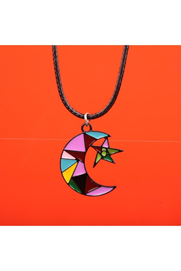 Mineli Moon Star Model Leather String Necklace - 1
