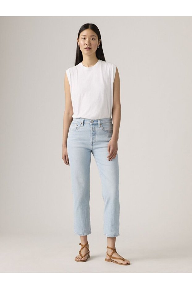 501 Cotton Regular Fit High Waist Straight Short Leg Jeans Denim Pants A7739