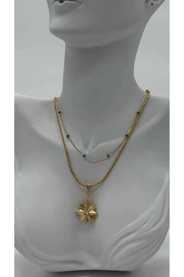 Special Series Gold Star End Detail Combination Necklace Set - Gold