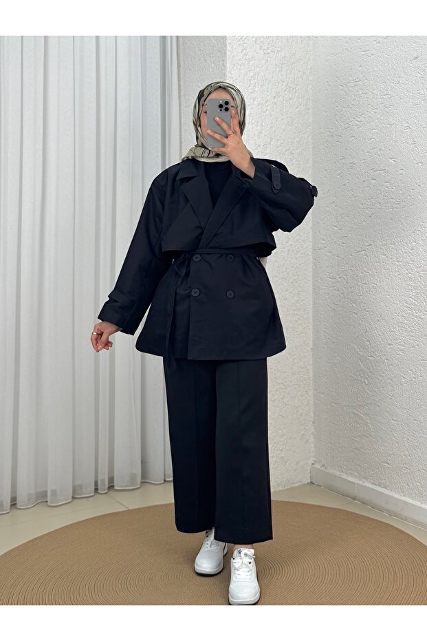 Tansu Covered Allerli Short Trench-Çi̇481 Black