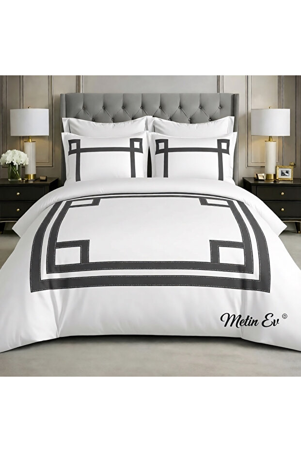Metin Ev Modern Stripe Design Double Cotton Satin Duvet Cover