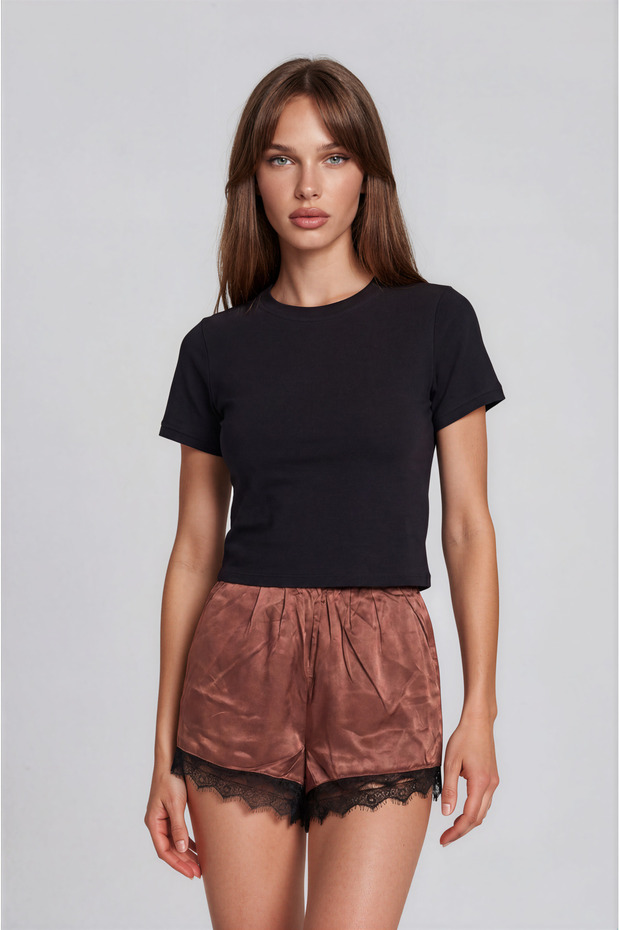 Burgundy Lace Satin Shorts