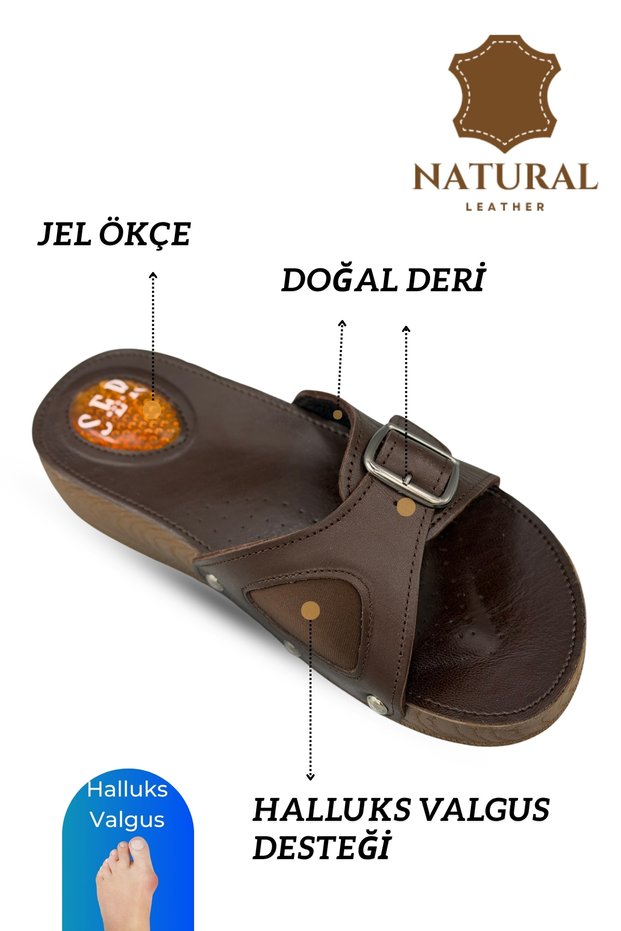 Genuine Leather Women's Slippers - Women's Slippers with Hallux Valgus Support and Gel Sole, Brown