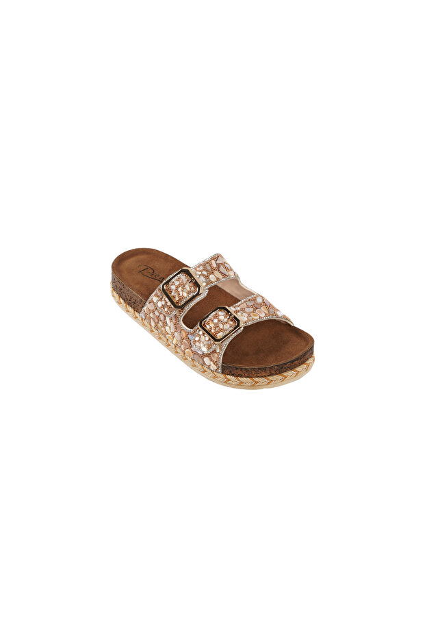 Double Buckle Rhinestone Women's Slippers