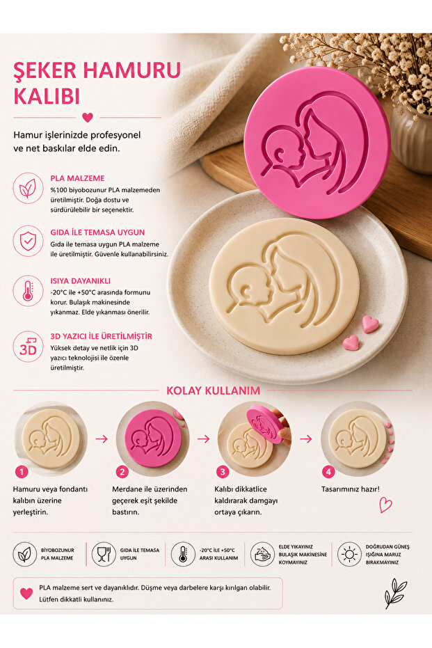 Mother & Baby Sugar Paste Mold | Pla Fondant Printing Stamp | Cake and Cookie Decorating Mold