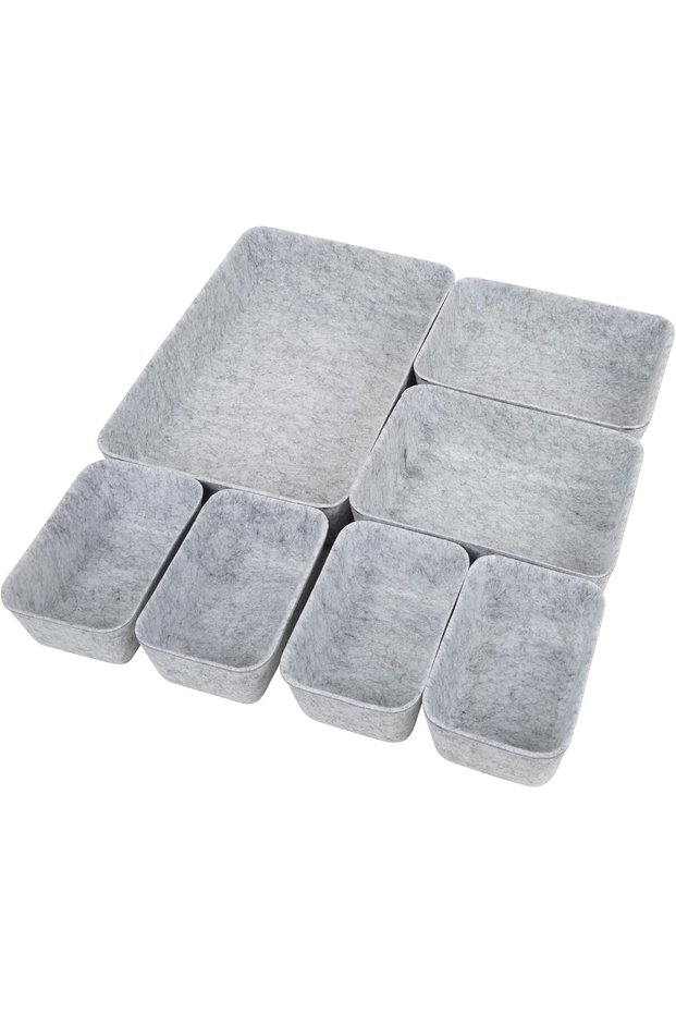 Drawer Organizer Trays 7-Piece Set - Felt Drawer Dividers Set, Office Desk & Dresser Storage Bins, Multi-Size Drawer Separators for Kitchen Cutlery, Makeup, Jewelry & Accessories Organizer