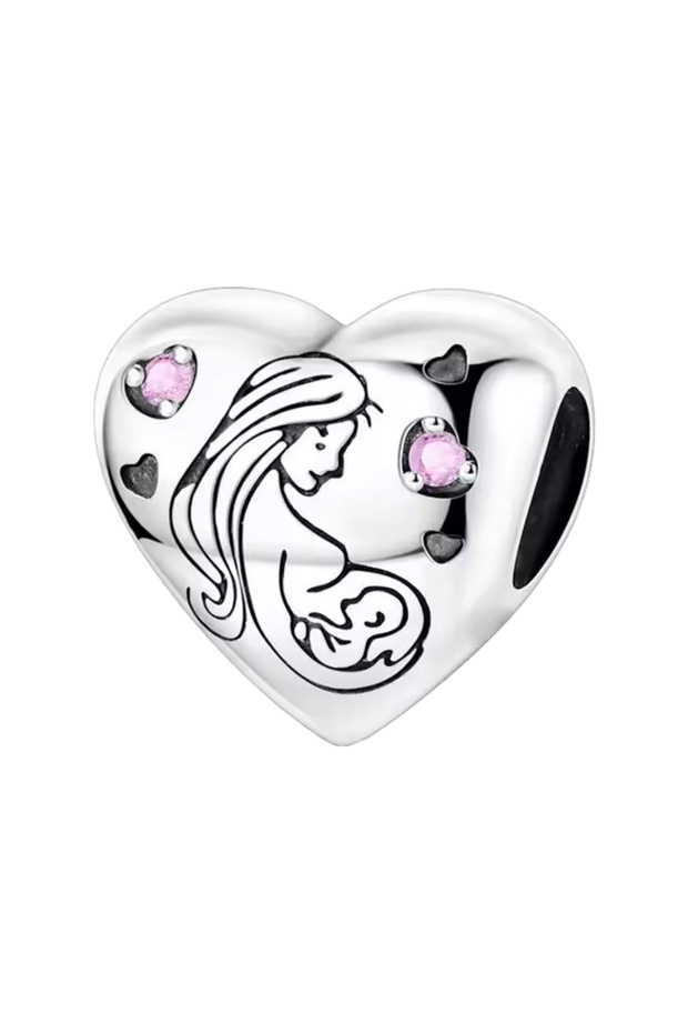 Beaded Heart Charm with Mother and Baby