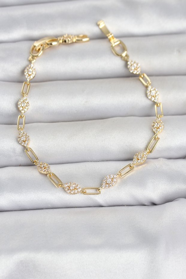 Gold Color Zircon Stone Paperclip Chain Model Women's Bracelet