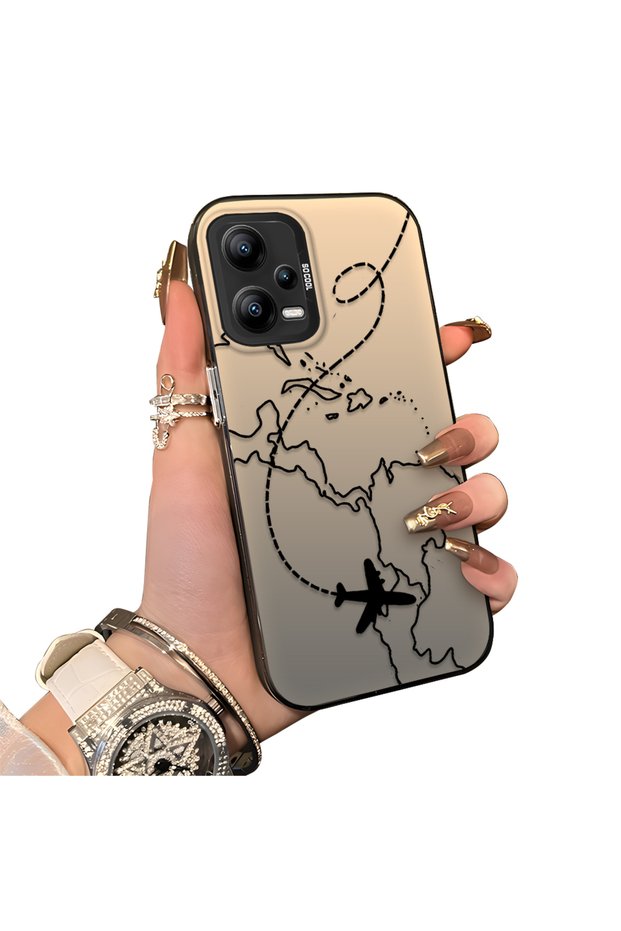 Redmi Note 12 5g Compatible Travel-Themed Map Airplane Printed Impact-Resistant Hard Case