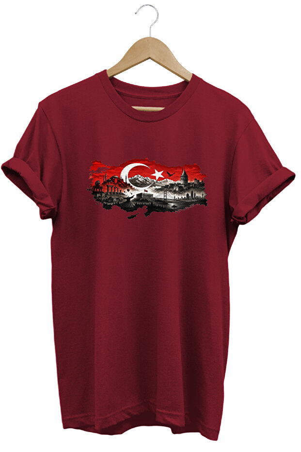 Turkey Black Wolf and Crescent Star Printed National Motif Special Design T-Shirt