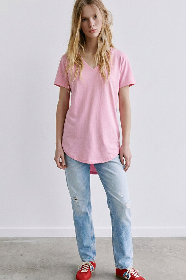 Μπλουζάκι V-Neck Basic Με μείγμα βισκόζης - 1