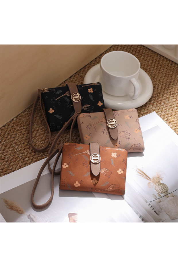 Beige Color Small Size Soft Textured Giraffe Printed Strap Portfolio Wallet Handbag