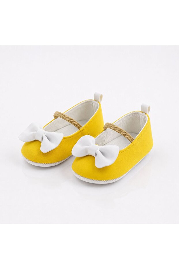 Baby First Step Shoes Fabric Orthopedic Non-Slip Bottom Sole with Bow and Velcro Tape Zest Model
