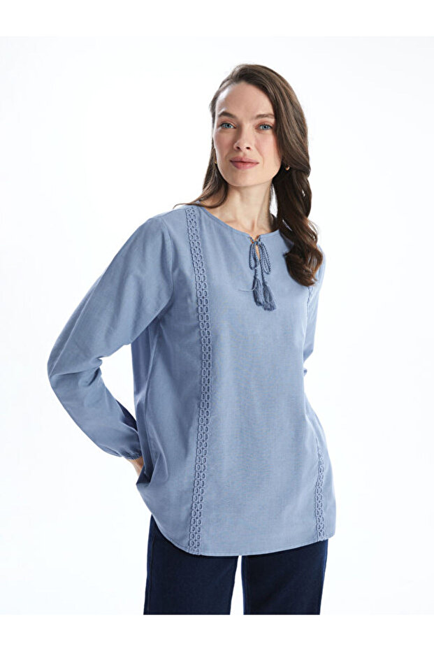 Tie Collar Embroidered Women's Blouse