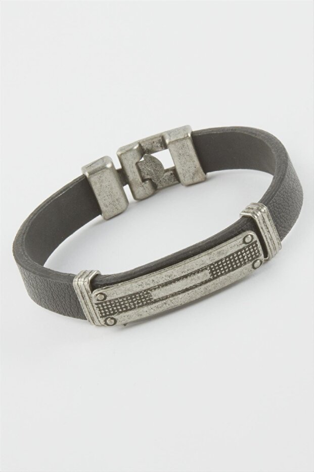 Ilkeshop Rectangular Faux (04458) Leather Bracelet-Black