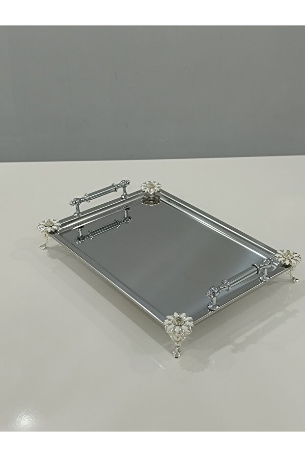 Figured, Metal Legs, Metal Handles, Stainless Steel Rectangular Tray Luxury Presentation Tray